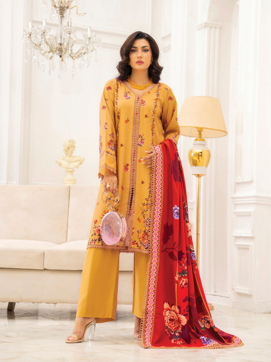 Zeenia Tehzeeb Digital Printed Linen Unstitched 3Pc Suit D-09