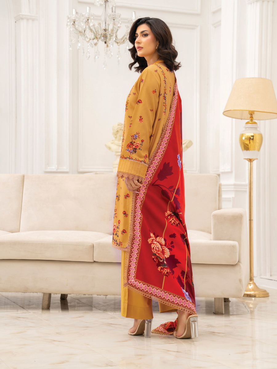 Zeenia Tehzeeb Digital Printed Linen Unstitched 3Pc Suit D-09
