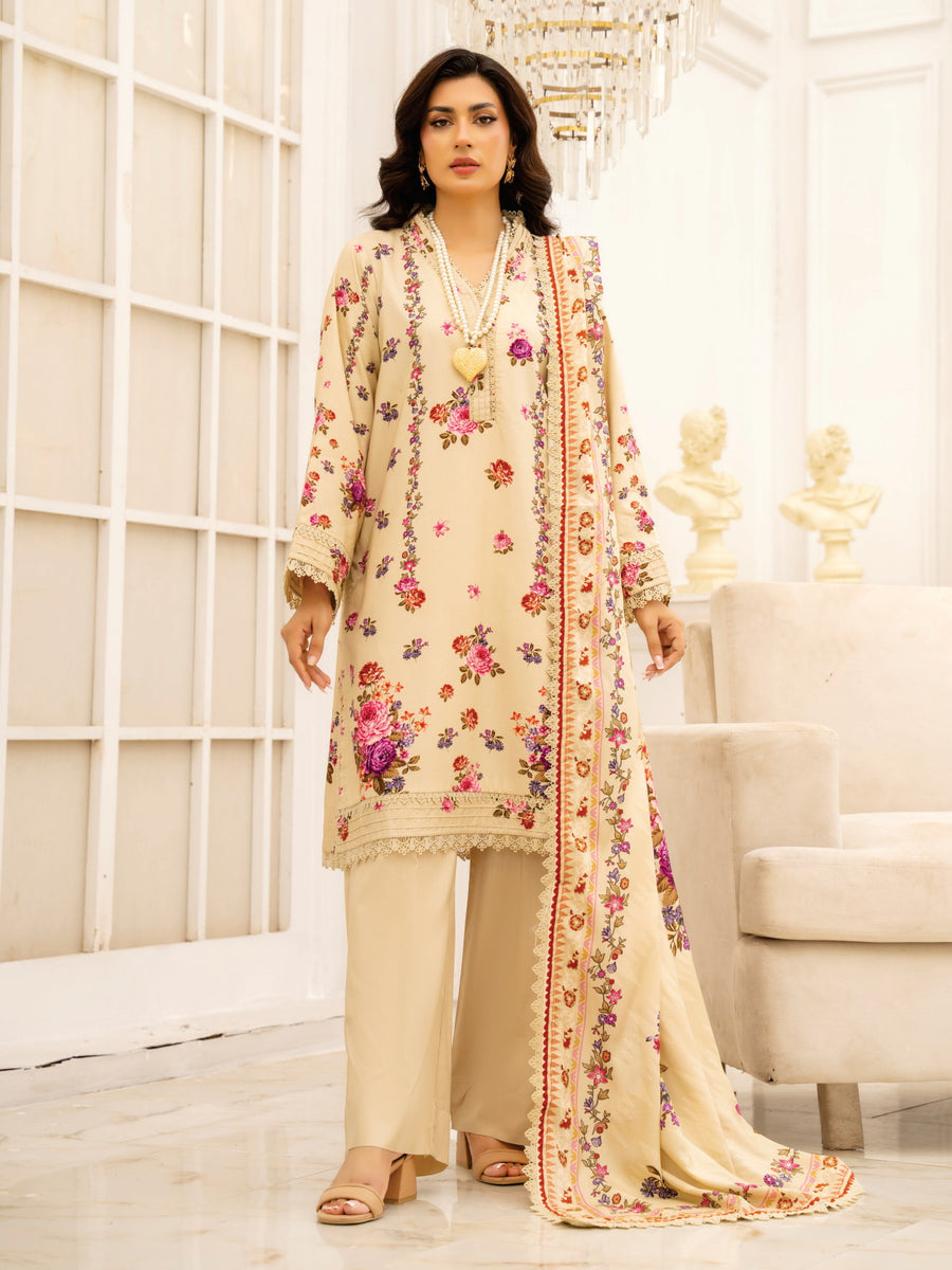 Zeenia Tehzeeb Digital Printed Linen Unstitched 3Pc Suit D-01
