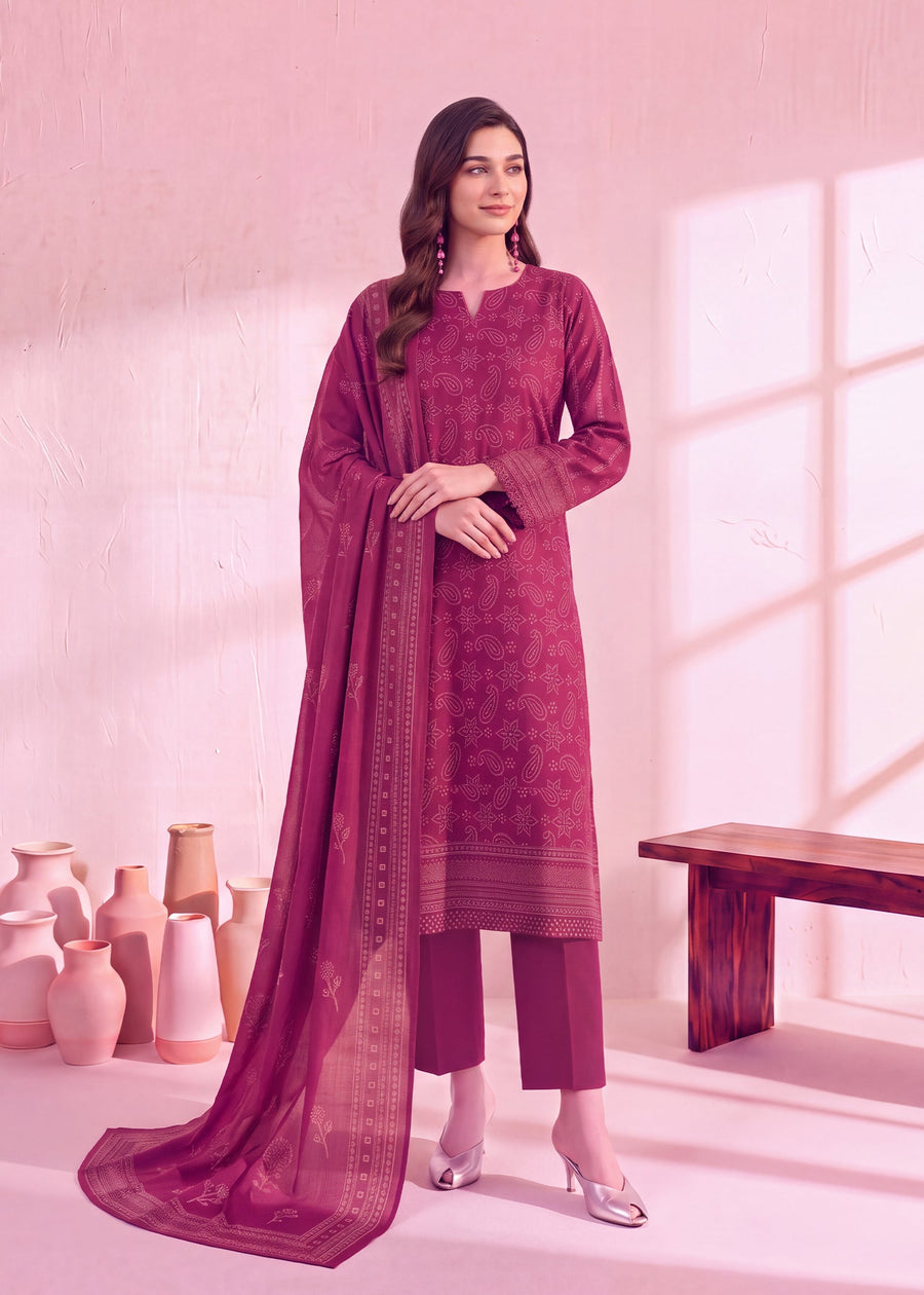 Zeenia Marina Digital Printed Dhanak Marina Unstitched 3Pc Suit JS-04 Paisley