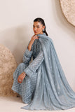 Farasha Luxury Formal Embroidered Chiffon Unstitched 3Pc Suit - Pale Slate