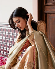 Mushq Sunehri Ramsha Edit Zari Tissue Silk Stitched 3Pc Suit - Parisa