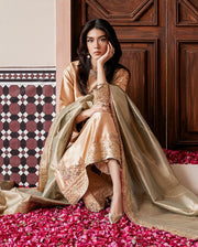Mushq Sunehri Ramsha Edit Zari Tissue Silk Stitched 3Pc Suit - Parisa