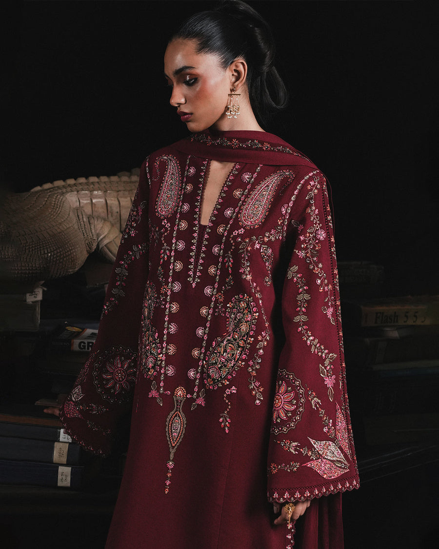 Jugnu Lahore Womenswear Embroidered Karandi Unstitched 3Pc Suit - PARUL