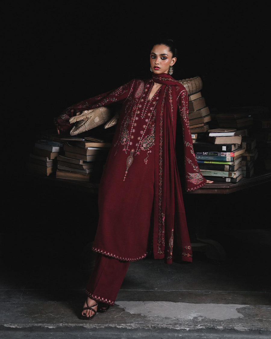 Jugnu Lahore Womenswear Embroidered Karandi Unstitched 3Pc Suit - PARUL