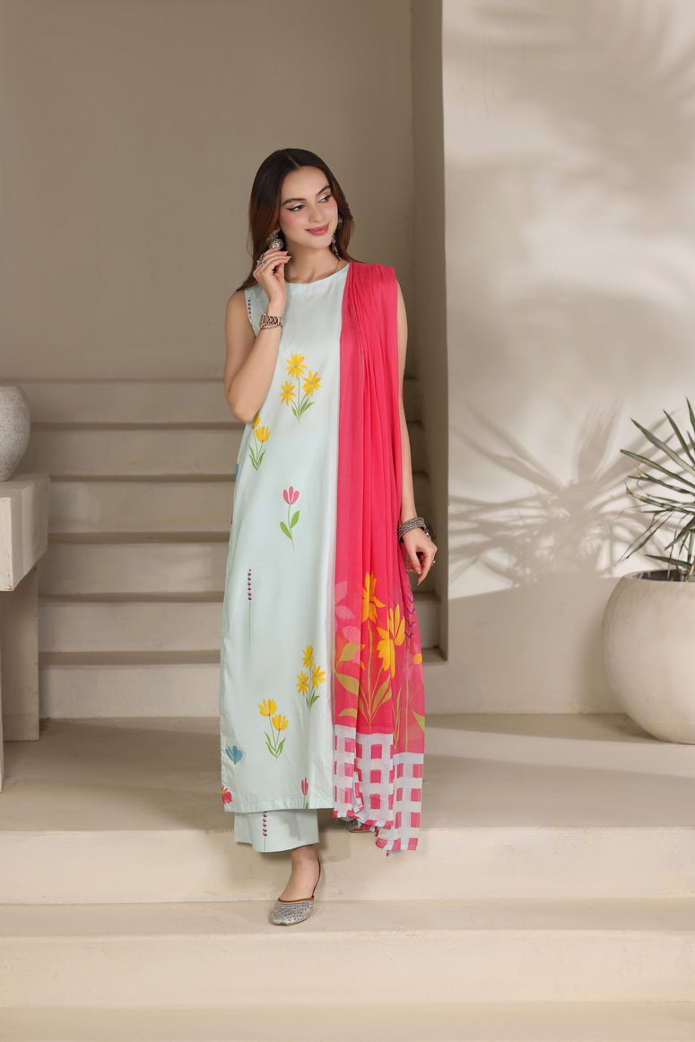 Feathers The Imperial Bloom Printed Lawn Unstitched 3Pc Suit Pastel Breeze-FT657