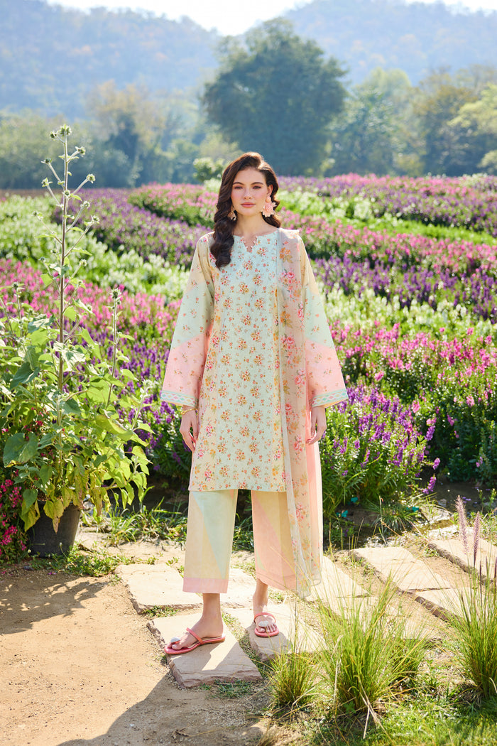 Farasha Summer Co Ords Printed Lawn Unstitched 3Pc Suit - Pastel Haze