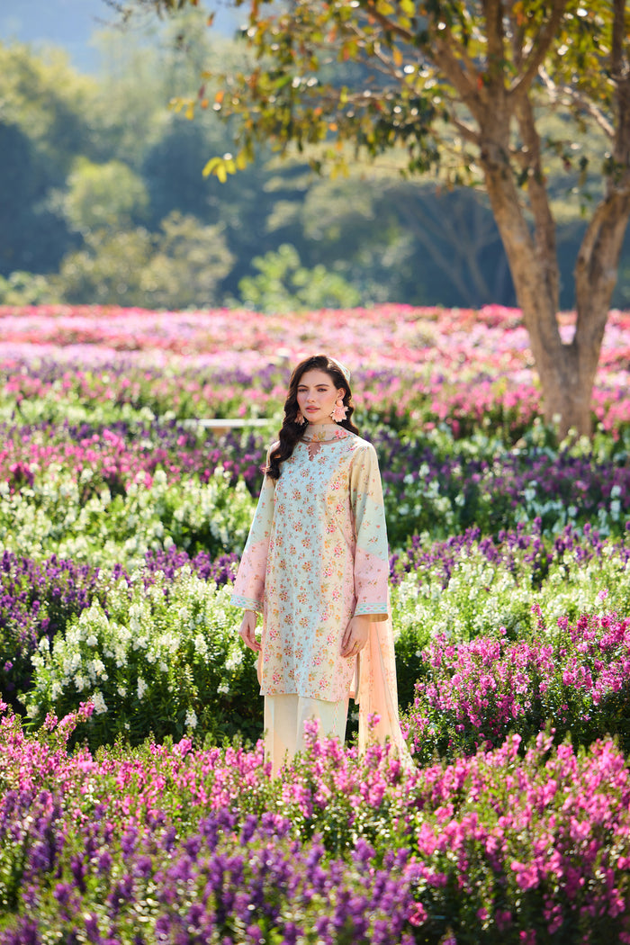 Farasha Summer Co Ords Printed Lawn Unstitched 3Pc Suit - Pastel Haze