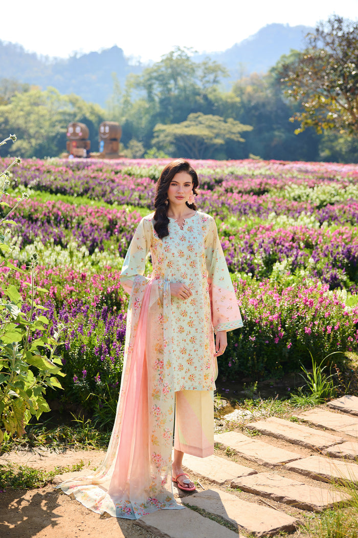 Farasha Summer Co Ords Printed Lawn Unstitched 3Pc Suit - Pastel Haze