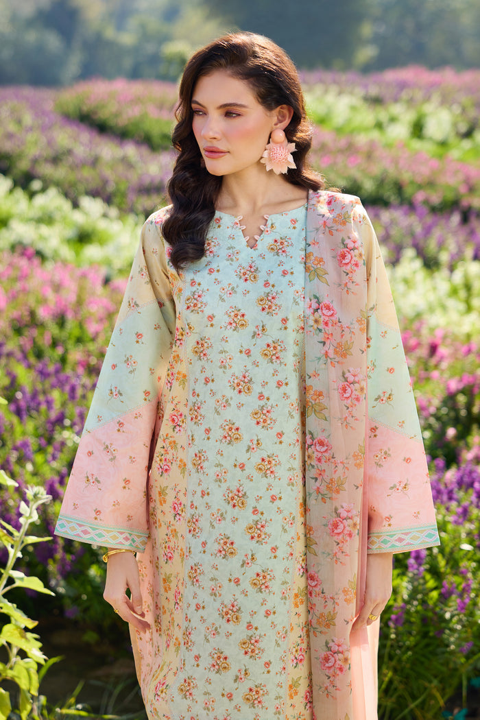 Farasha Summer Co Ords Printed Lawn Unstitched 3Pc Suit - Pastel Haze