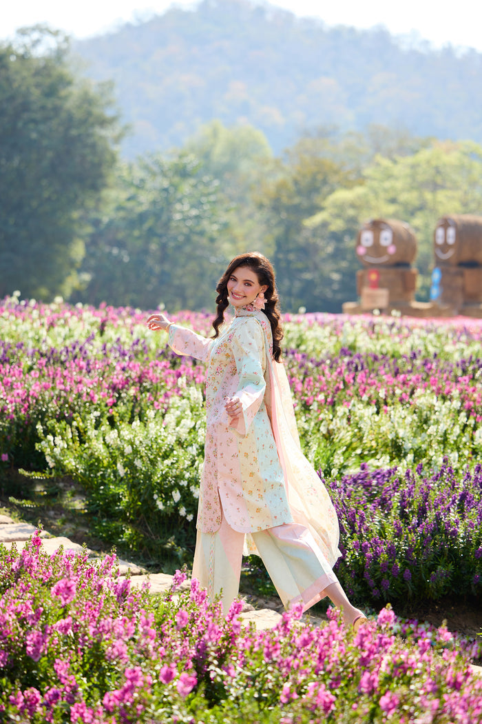 Farasha Summer Co Ords Printed Lawn Unstitched 3Pc Suit - Pastel Haze