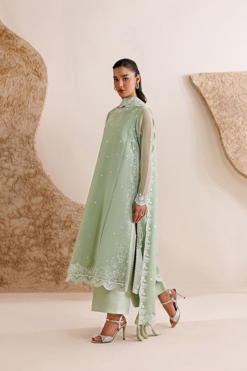 Farasha Luxury Formal Embroidered Chiffon Unstitched 3Pc Suit - Pastel Mint