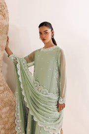 Farasha Luxury Formal Embroidered Chiffon Unstitched 3Pc Suit - Pastel Mint