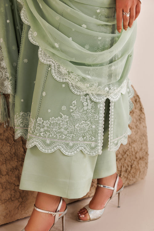 Farasha Luxury Formal Embroidered Chiffon Unstitched 3Pc Suit - Pastel Mint