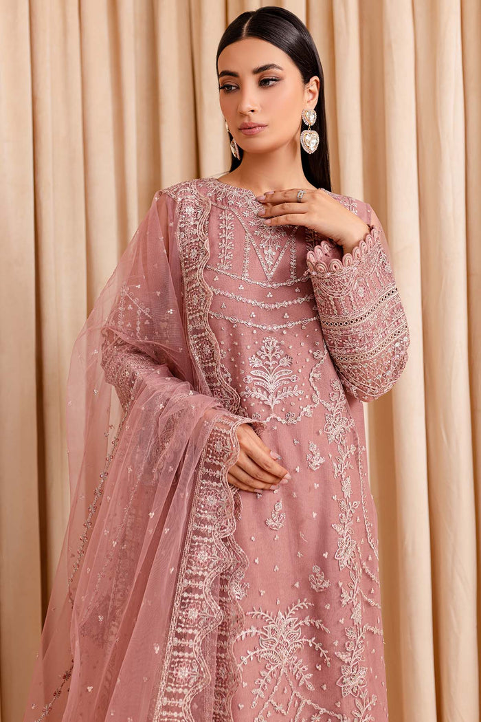Farasha Luxury Formal Embroidered Net Unstitched 3Pc Suit - Pastel Peach