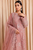 Farasha Luxury Formal Embroidered Net Unstitched 3Pc Suit - Pastel Peach