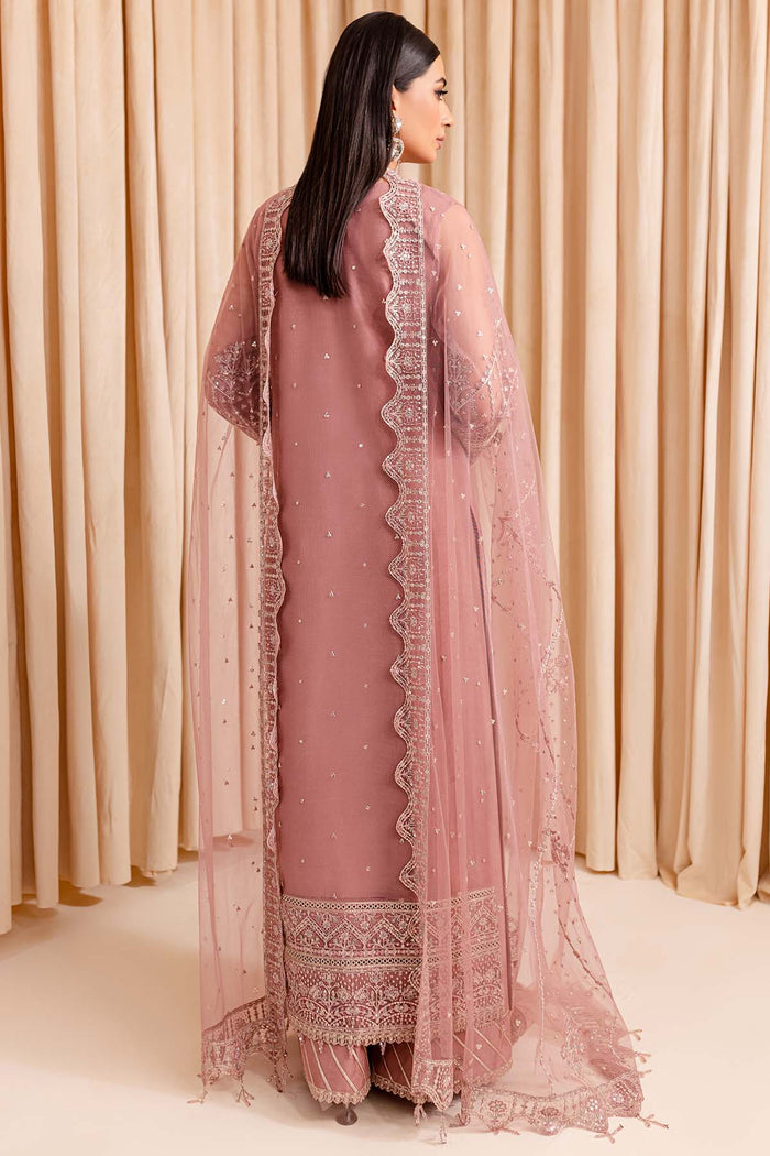 Farasha Luxury Formal Embroidered Net Unstitched 3Pc Suit - Pastel Peach