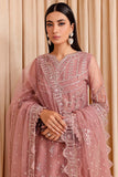 Farasha Luxury Formal Embroidered Net Unstitched 3Pc Suit - Pastel Peach