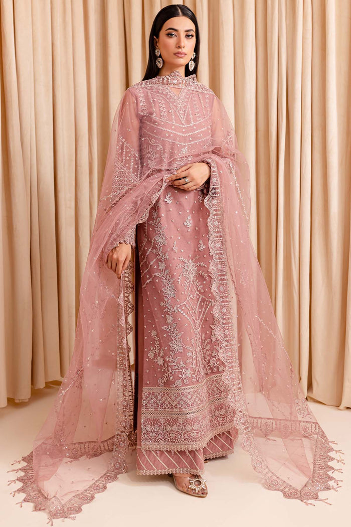 Farasha Luxury Formal Embroidered Net Unstitched 3Pc Suit - Pastel Peach