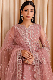 Farasha Luxury Formal Embroidered Net Unstitched 3Pc Suit - Pastel Peach