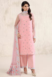Farasha Embroidered Luxury Chiffon Unstitched 3Pc Suit - Pastel Rose