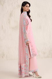 Farasha Embroidered Luxury Chiffon Unstitched 3Pc Suit - Pastel Rose