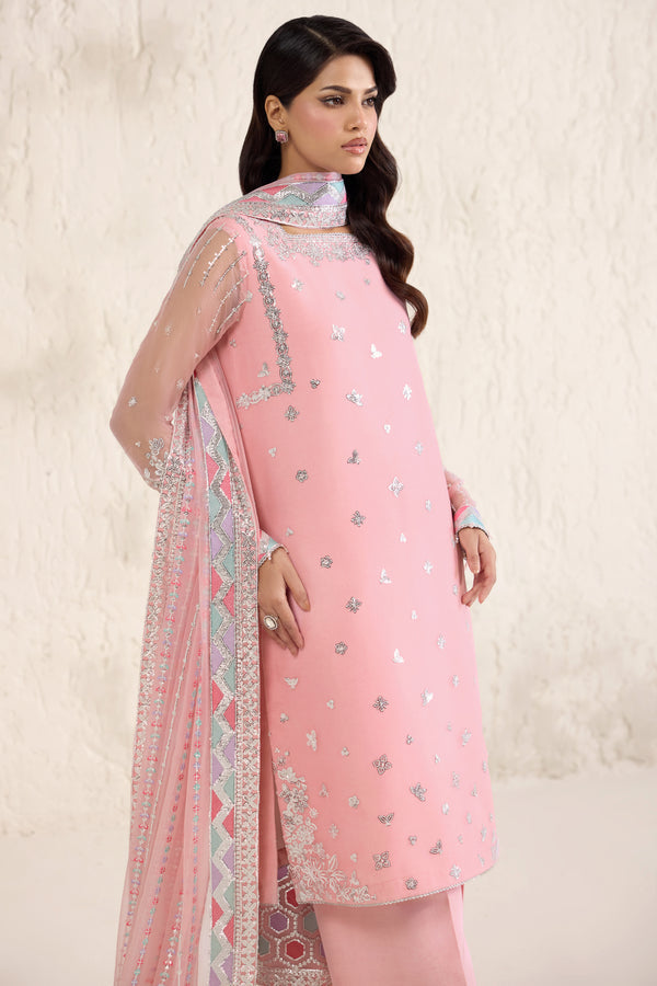 Farasha Embroidered Luxury Chiffon Unstitched 3Pc Suit - Pastel Rose