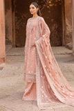 Farasha Ritzier Embroidered Chiffon Unstitched 3Pc Suit - Peach Bell