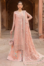 Farasha Ritzier Embroidered Chiffon Unstitched 3Pc Suit - Peach Bell