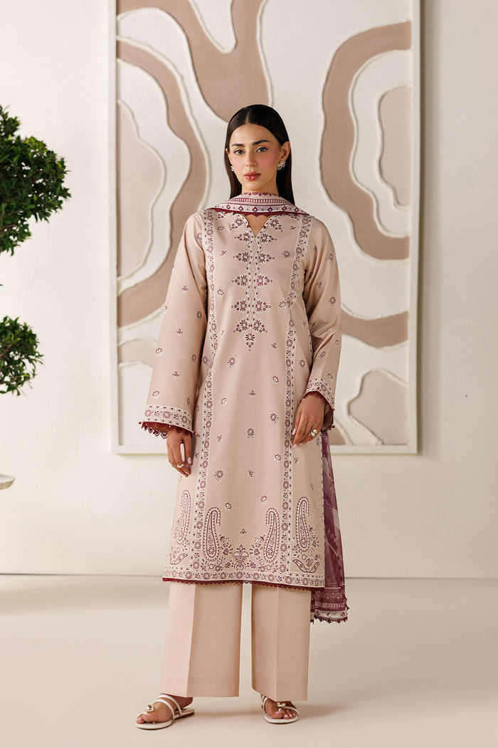 Farasha Summer Melody Embroidered Lawn Unstitched 3Pc Suit - Peach Blush