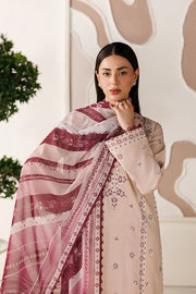 Farasha Summer Melody Embroidered Lawn Unstitched 3Pc Suit - Peach Blush