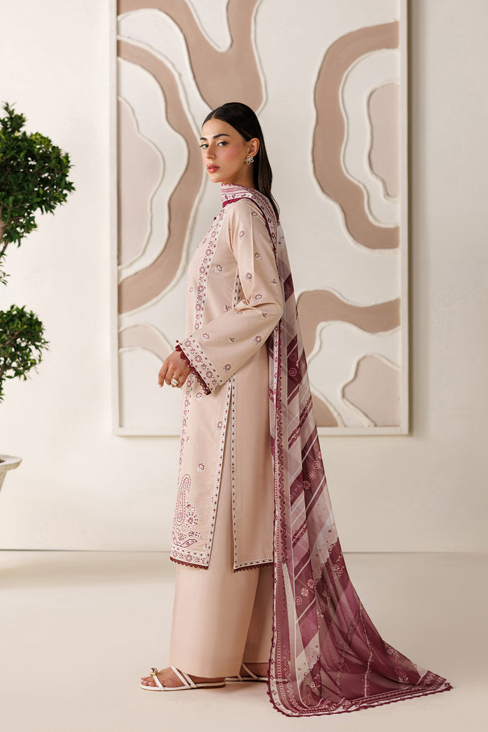 Farasha Summer Melody Embroidered Lawn Unstitched 3Pc Suit - Peach Blush