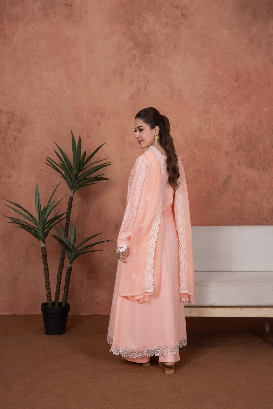Feathers Premium Embroidered Lawn Unstitched 3Pc Suit - Peach Opaline Heirloom