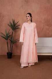 Feathers Premium Embroidered Lawn Unstitched 3Pc Suit - Peach Opaline Heirloom