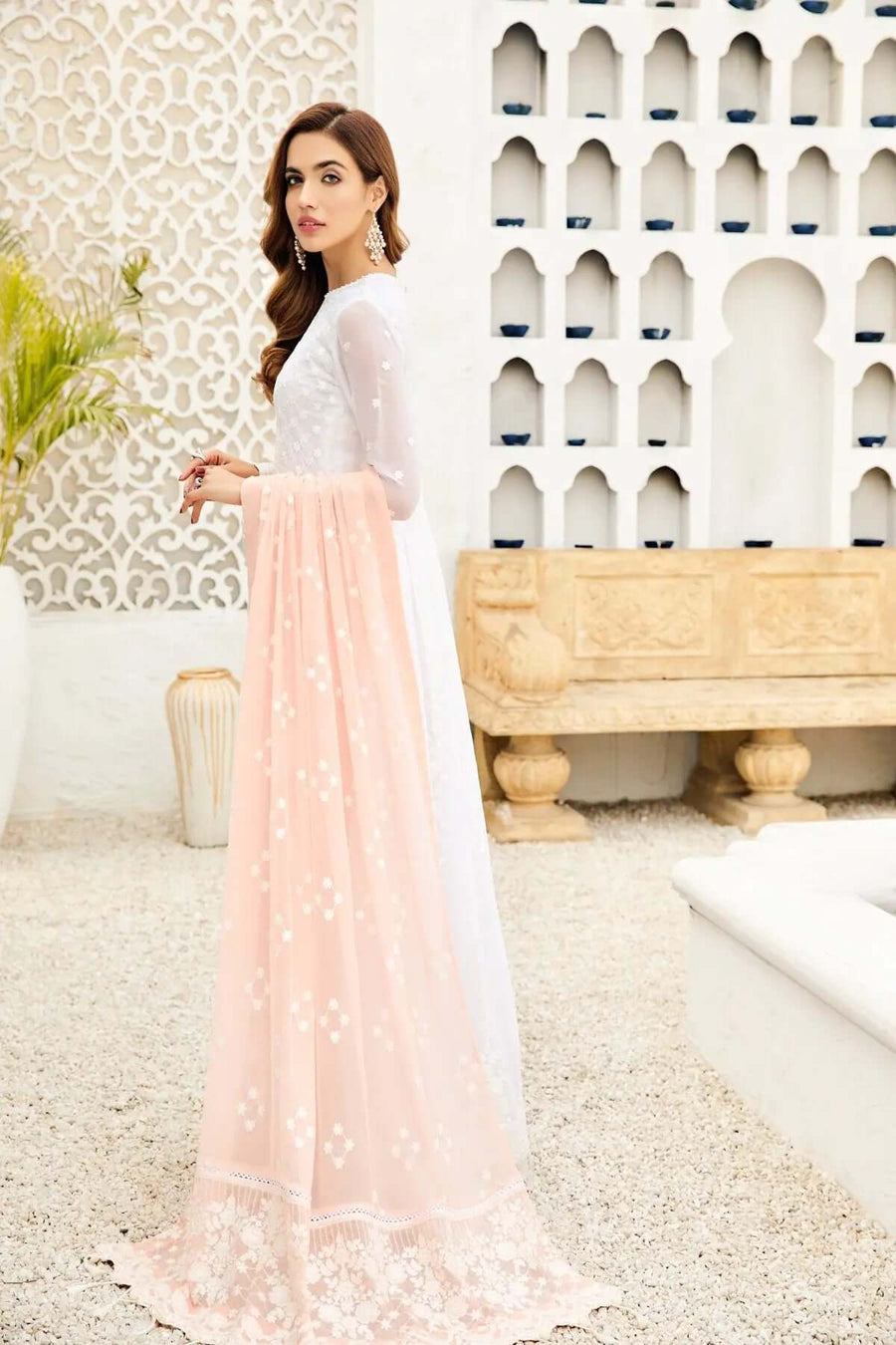Alizeh Fashion Vol-04 Embroidered Chiffon 3Pc Suit D-02 Peach Pearl
