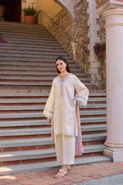 Farasha Sorine Summer Embroidered Lawn Unstitched 3Pc Suit - Peachy Charm