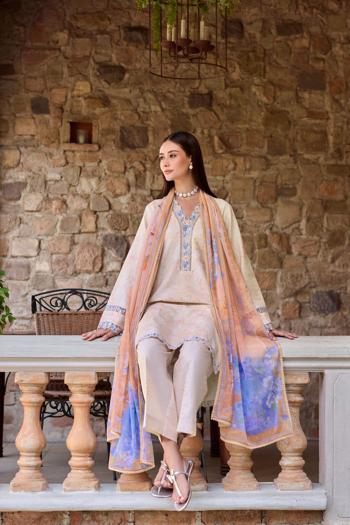 Farasha Sorine Summer Embroidered Lawn Unstitched 3Pc Suit - Peachy Charm