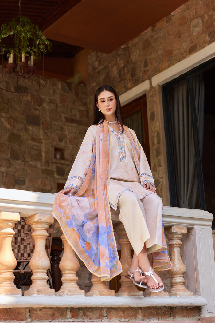 Farasha Sorine Summer Embroidered Lawn Unstitched 3Pc Suit - Peachy Charm