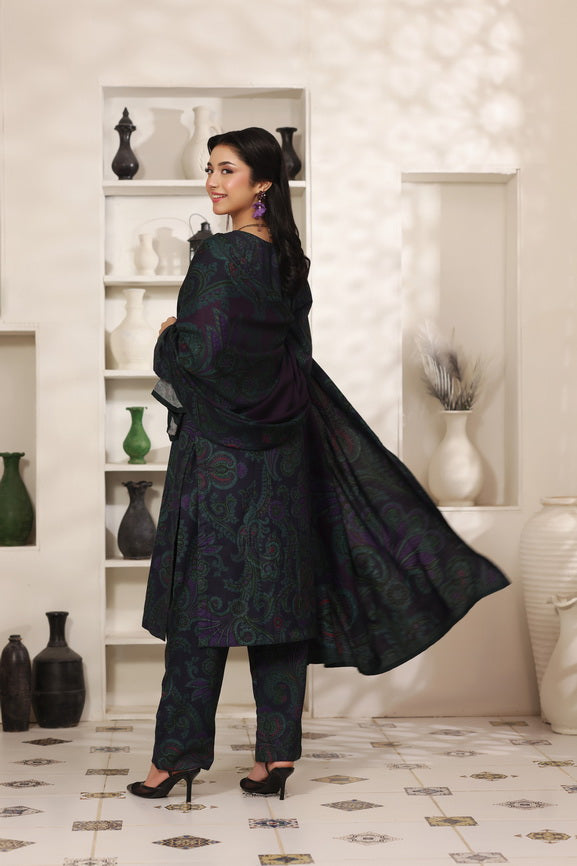 Feathers The Frost Digital Printed Dhanak Unstitched 3Pc Suit Peacock Paisley-FT788