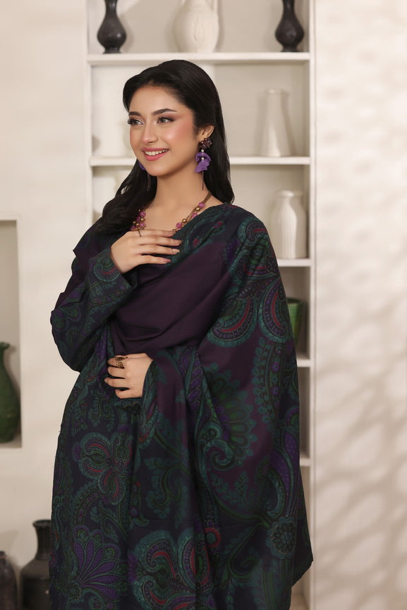 Feathers The Frost Digital Printed Dhanak Unstitched 3Pc Suit Peacock Paisley-FT788