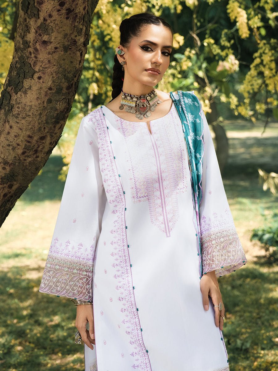 HemStitch The Garden Embroidered Lawn Unstitched 3Pc Suit - Pearl Petal