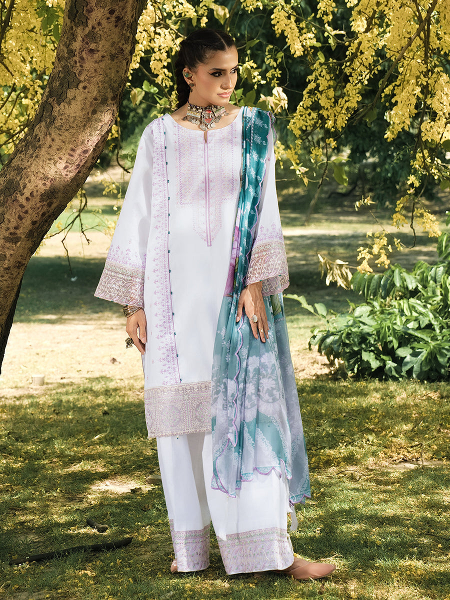 HemStitch The Garden Embroidered Lawn Unstitched 3Pc Suit - Pearl Petal
