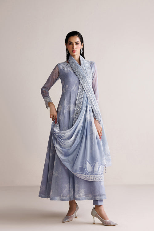 Farasha Fiorella Embroidered Chiffon Unstitched 3Pc Suit - Pearly Clouds