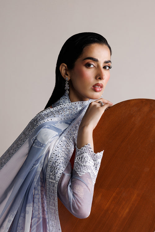 Farasha Fiorella Embroidered Chiffon Unstitched 3Pc Suit - Pearly Clouds