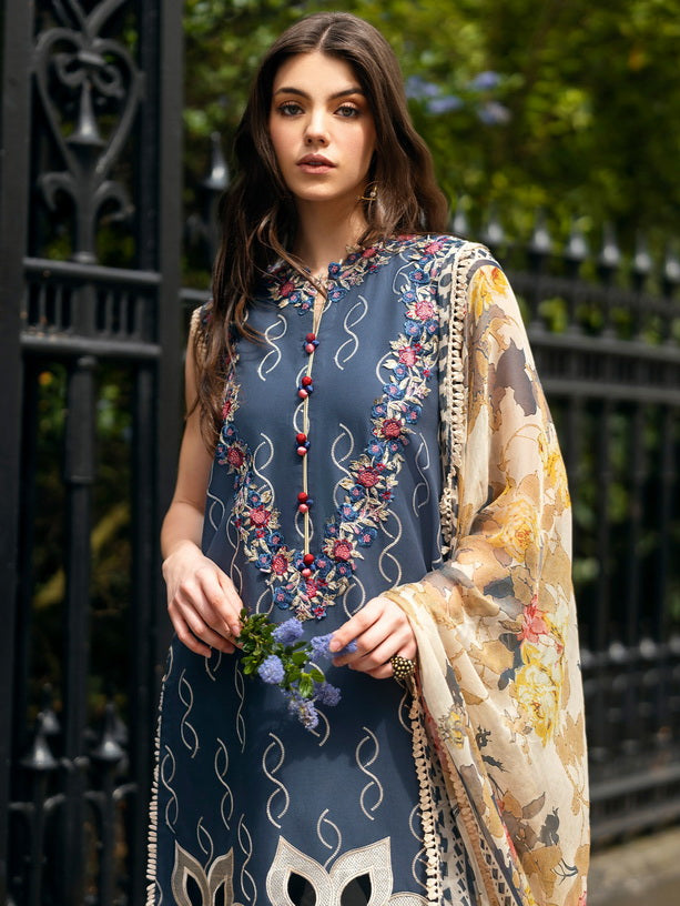 Hemline Odyssey by Mushq Embroidered Lawn Unstitched 3Pc Suit - Petale Symphony