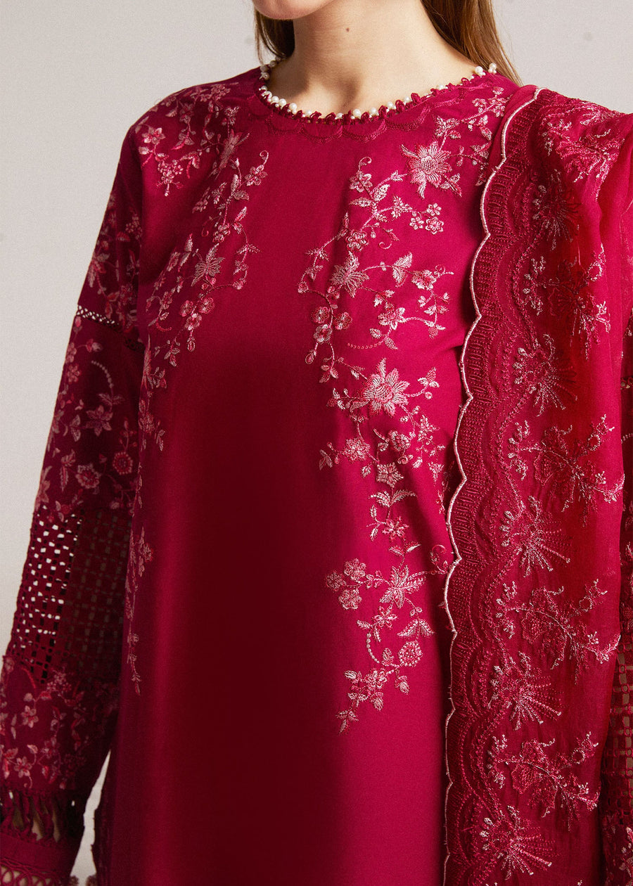 Hussain Rehar Embroidered Luxury Lawn Unstitched 3Pc Suit D-12 PELLE