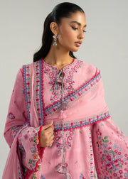 Hussain Rehar ZAN Unstitched Embroidered Lawn 3Pc Suit - Pembe