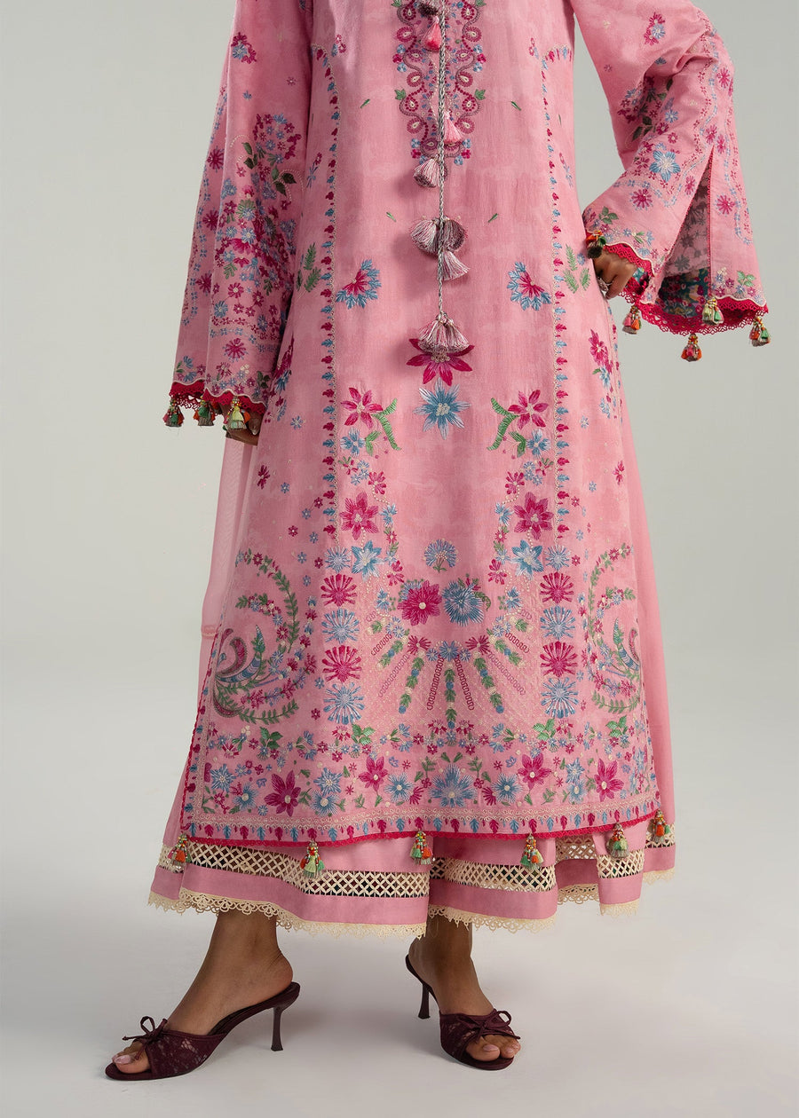 Hussain Rehar ZAN Unstitched Embroidered Lawn 3Pc Suit - Pembe