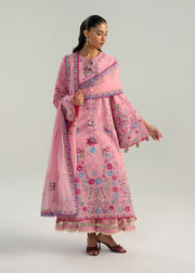 Hussain Rehar ZAN Unstitched Embroidered Lawn 3Pc Suit - Pembe