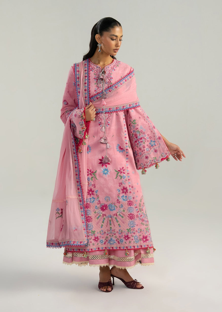 Hussain Rehar ZAN Unstitched Embroidered Lawn 3Pc Suit - Pembe